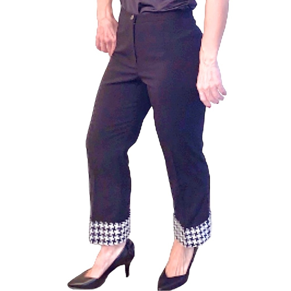 Spiegel black cropped pants black & white houndstooth Cuff 6 NWOT new - Picture 3 of 11